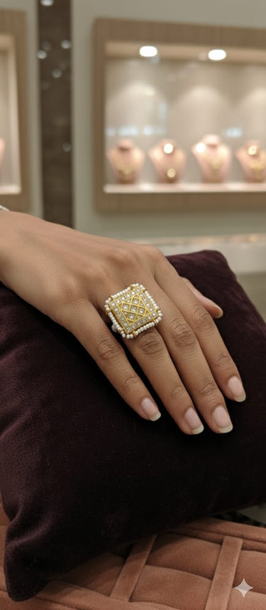 Golden White Beads Ring
